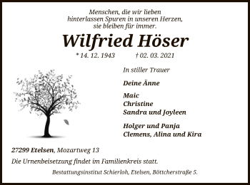 Todesanzeige von Wilfried Höser von SYK