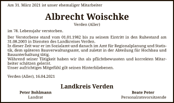 Todesanzeige von Albrecht Woischke von SYK