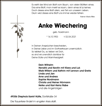 Todesanzeige von Anke Wiechering von SYK