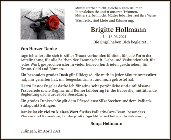 Todesanzeige von Brigitte Hollmann von SYK