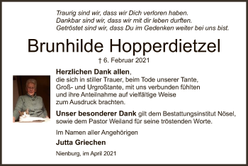 Todesanzeige von Brunhilde Hopperdietzel von SYK