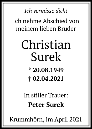 Todesanzeige von Christian Surek von SYK