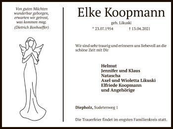 Todesanzeige von Elke Koopmann von SYK