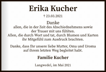 Todesanzeige von Erika Kucher von SYK