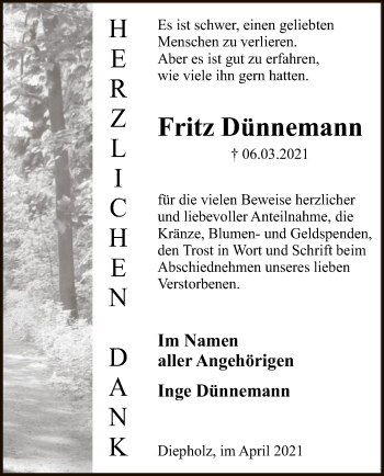 Todesanzeige von Fritz Dünnemann von SYK