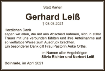 Todesanzeige von Gerhard Leiß von SYK