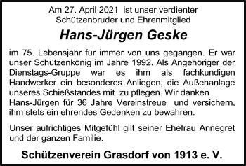 Todesanzeige von Hans-Jürgen Geske von SYK