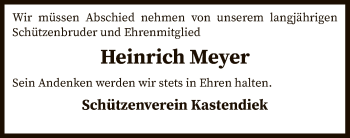 Todesanzeige von Heinrich Meyer von SYK