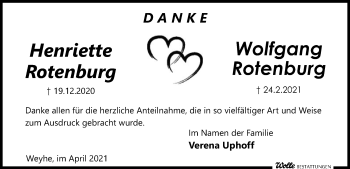 Todesanzeige von Henriette und Wolfgang Rotenburg von SYK