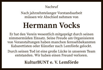 Todesanzeige von Hermann Vocks von SYK