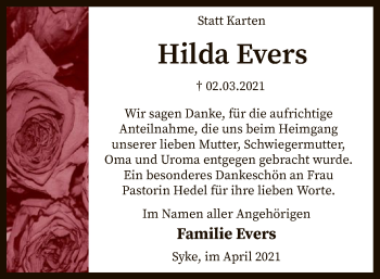 Todesanzeige von Hilda Evers von SYK