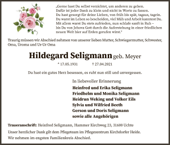 Todesanzeige von Hildegard Seligmann von SYK