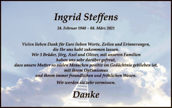 Todesanzeige von Ingrid Steffens von SYK