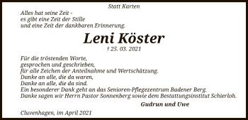 Todesanzeige von Leni Köster von SYK