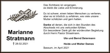 Todesanzeige von Marianne Stratmann von SYK