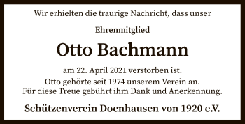 Todesanzeige von Otto Bachmann von SYK