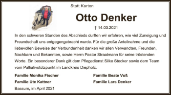 Todesanzeige von Otto Denker von SYK