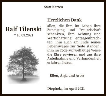 Todesanzeige von Ralf Tilenski von SYK