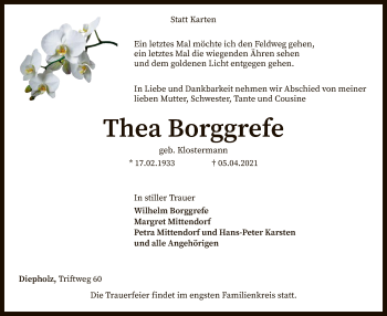 Todesanzeige von Thea Borggrefe von SYK