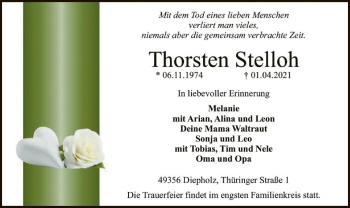 Todesanzeige von Thorsten Stelloh von SYK