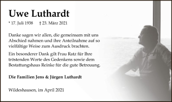 Todesanzeige von Uwe Luthardt von SYK