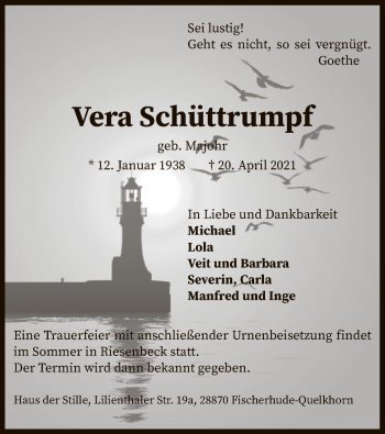 Todesanzeige von Vera Schüttrumpf von SYK