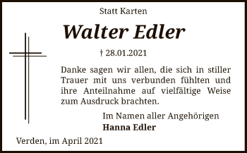 Todesanzeige von Walter Edler von SYK