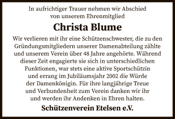 Todesanzeige von Christa Blume von SYK