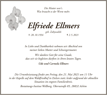 Todesanzeige von Elfriede Ellmers von SYK