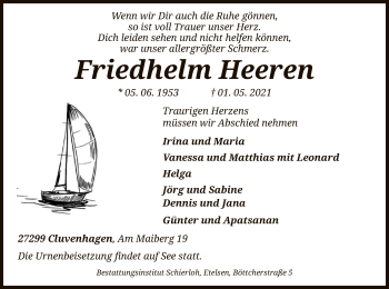 Todesanzeige von Friedhelm Heeren von SYK