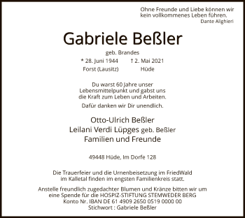 Todesanzeige von Gabriele Beßler von SYK