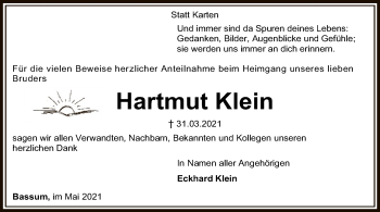 Todesanzeige von Hartmut Klein von SYK