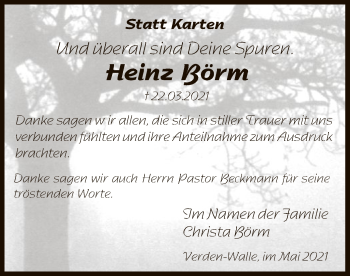 Todesanzeige von Heinz Börm von SYK