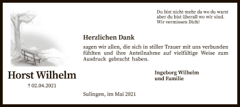 Todesanzeige von Horst Wilhelm von SYK