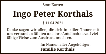 Todesanzeige von Ingo Peter Korthals von SYK