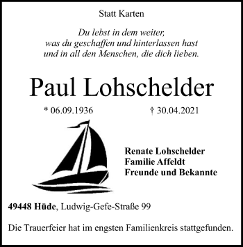 Todesanzeige von Paul Lohschelder von SYK