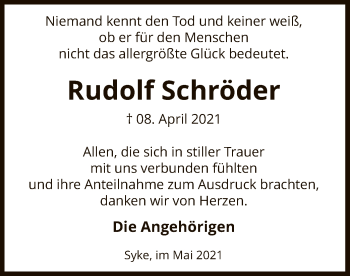 Todesanzeige von Rudolf Schröder von SYK