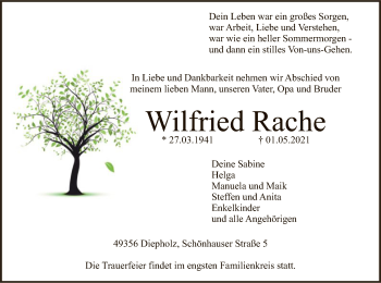 Todesanzeige von Wilfried Rache von SYK