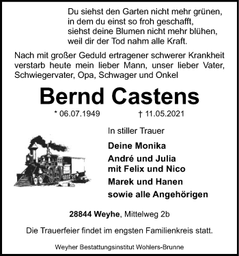 Todesanzeige von Bernd Castens von SYK