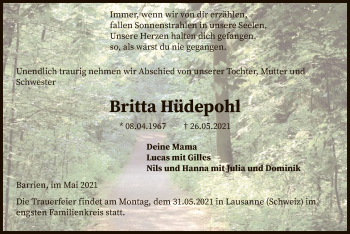 Todesanzeige von Britta Hüdepohl von SYK