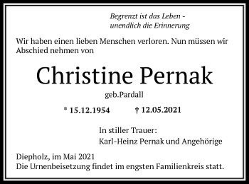 Todesanzeige von Christine Pernak von SYK