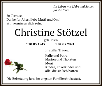 Todesanzeige von Christine Stötzel von SYK