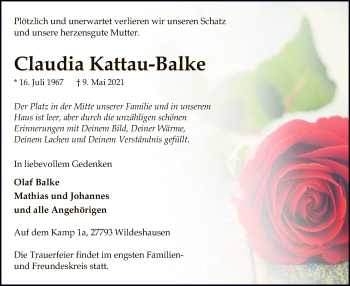 Todesanzeige von Claudia Kattau-Balke von SYK