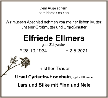 Todesanzeige von Elfriede Ellmers von SYK