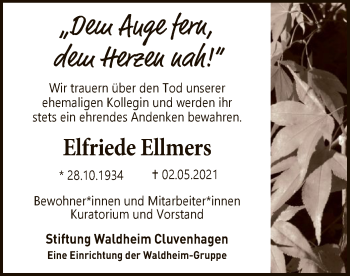 Todesanzeige von Elfriede Ellmers von SYK