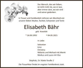 Todesanzeige von Elisabeth Bähr von SYK