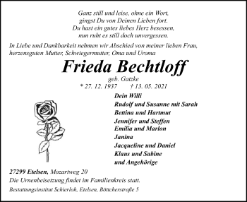 Todesanzeige von Frieda Bechtloff von SYK