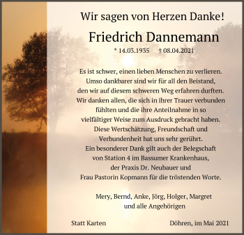 Todesanzeige von Friedrich Dannemann von SYK