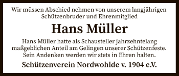 Todesanzeige von Hans Müller von SYK