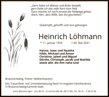 Todesanzeige von Heinrich Löhmann von SYK